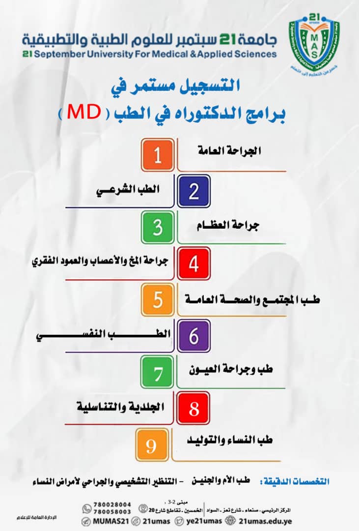 التسجيل مستمر في برامج الدكتوراه في الطب MD