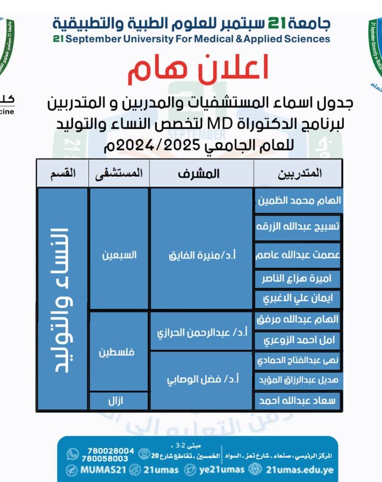 اعلان هام (3)كلية الطب جامعة ٢١ سبتمبر للعلوم الطبية والتطبيقية جسر من التعليم إلى التعلم