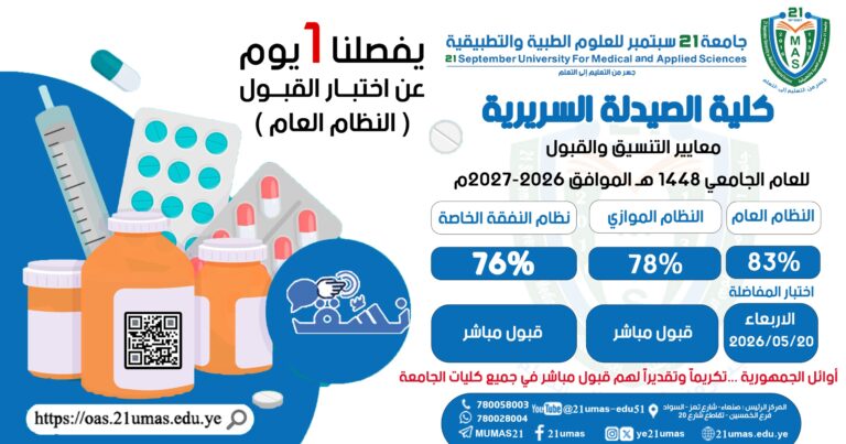 امتحان القبول النظام العام بكلية الصيدلة السريرية